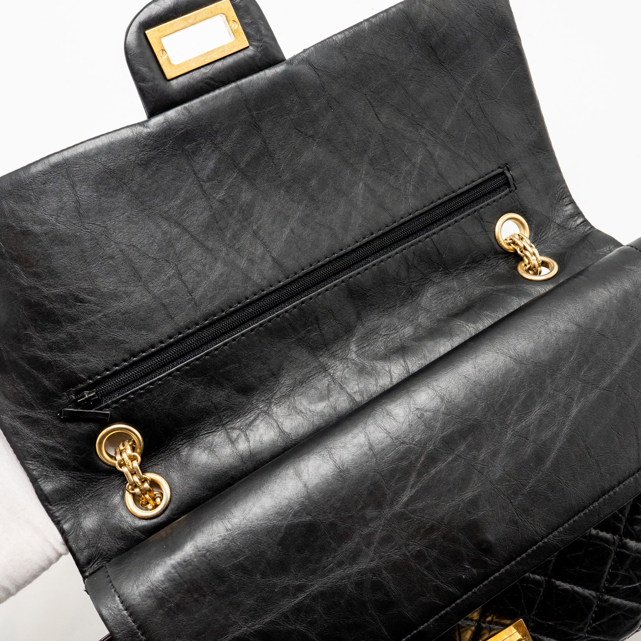 CHANEL 2.55 227 REISSUE DOUBLE FLAP BAG AGED CALFSKIN BLACK GHW