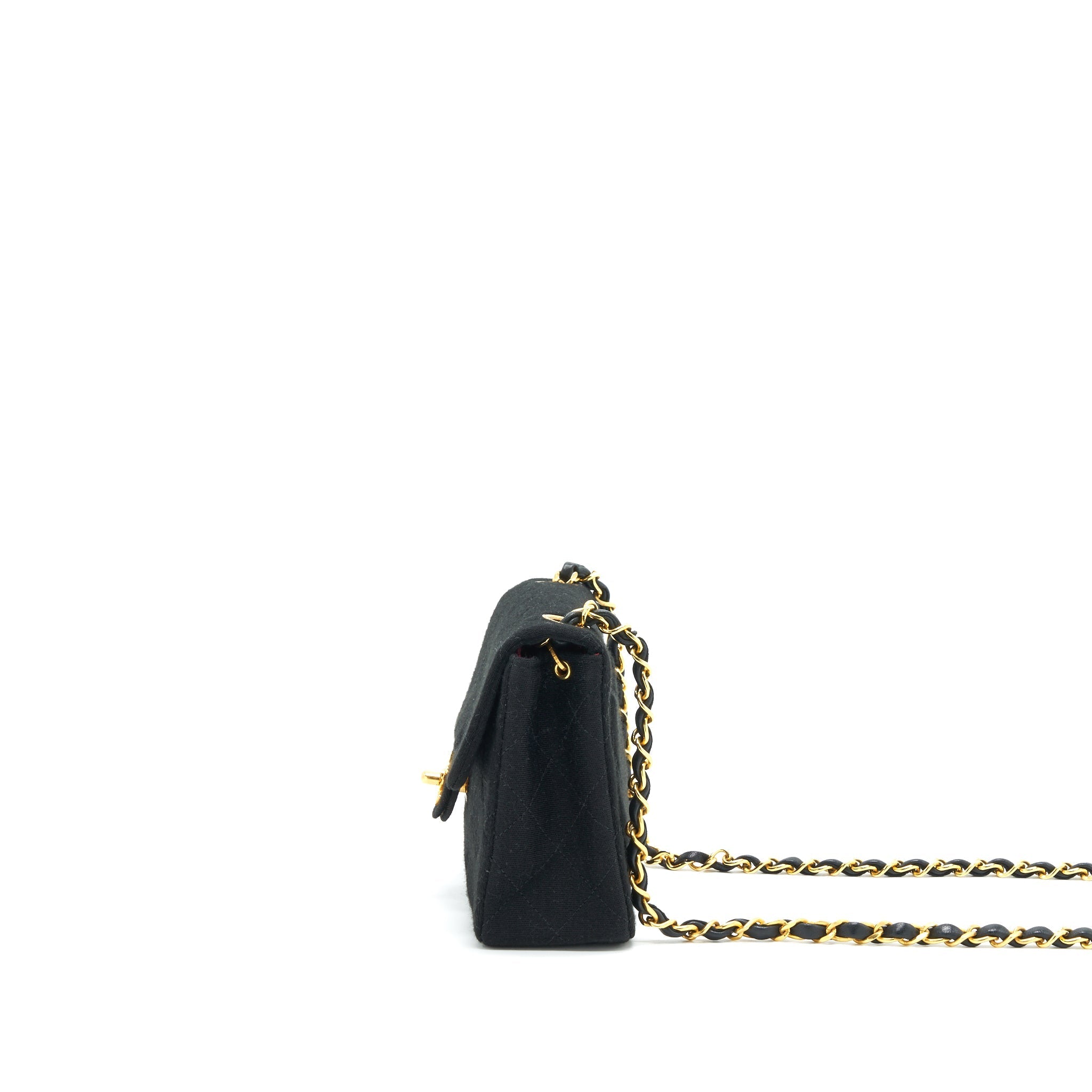 CHANEL VINTAGE FABRIC MINI SQUARE FLAP BAG BLACK GHW