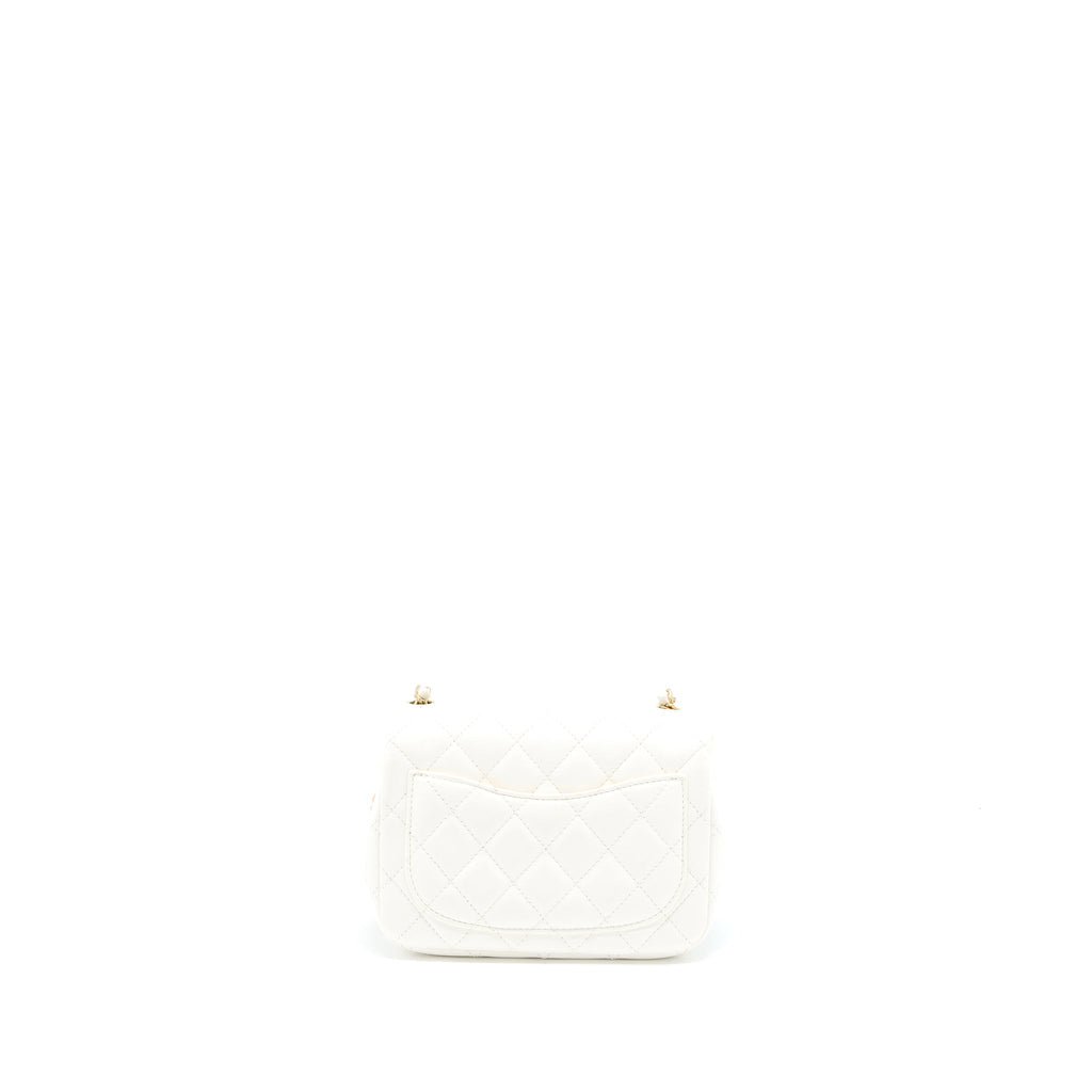 CHANEL MINI SQUARE FLAP BAG WITH DETAILED RIBBON CHAIN LAMBSKIN WHITE GHW