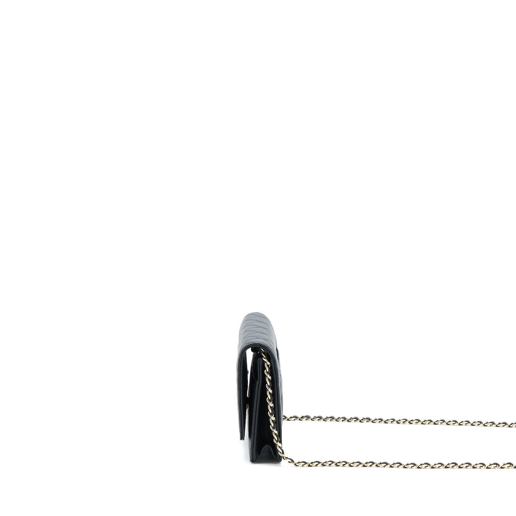 CHANEL 23C GIANT CC LOGO WALLET ON CHAIN CAVIAR BLACK LGHW (MICROCHIP)