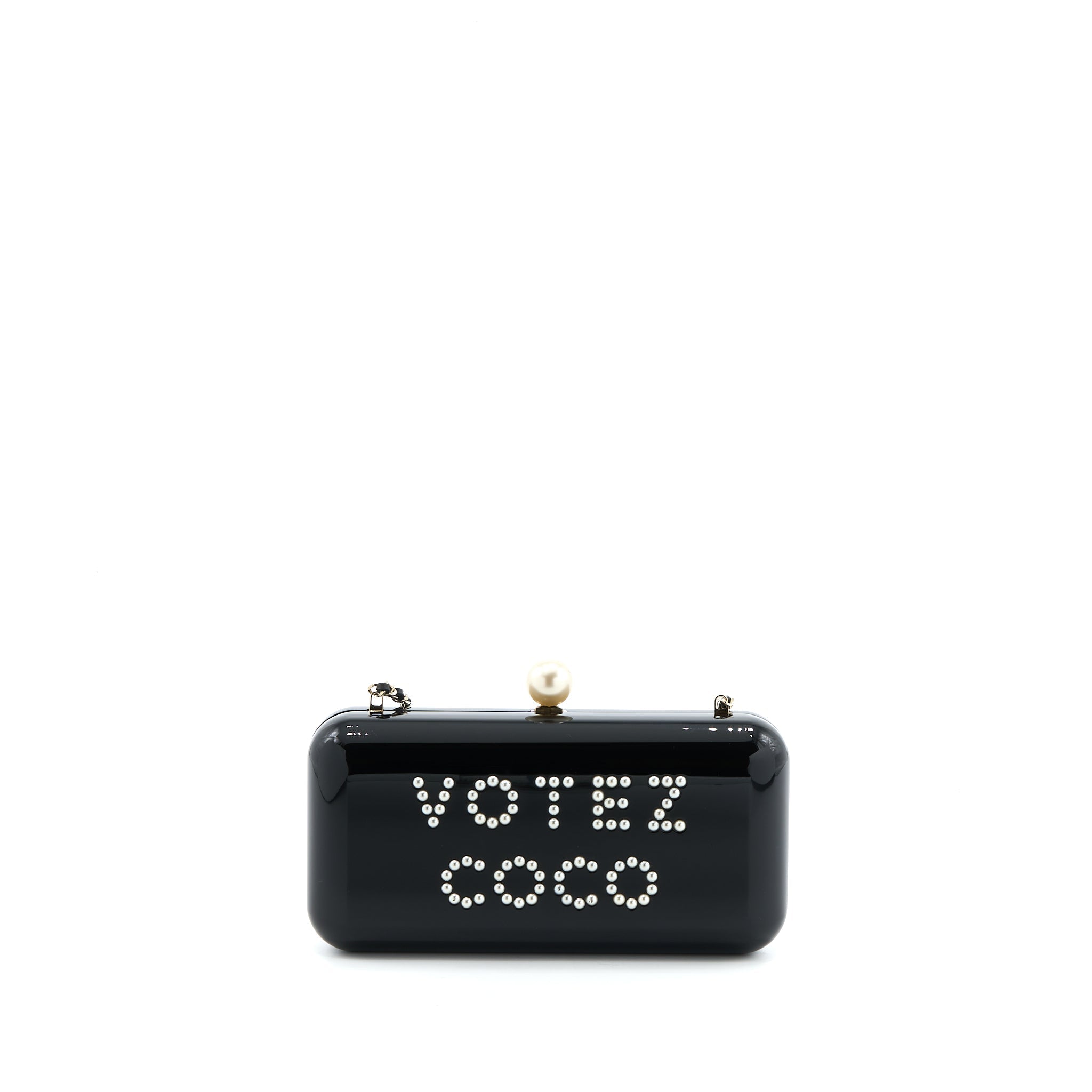 CHANEL VOTEZ COCO EVENING CLUTCH WITH CHAIN BLACK LGHW