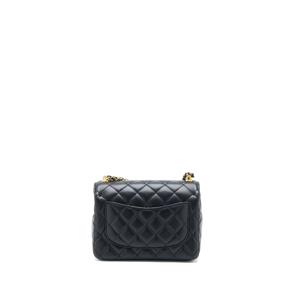CHANEL SEASONAL FLAP BAG WITH DETAIL CHAIN LAMBSKIN BLACK BRUSHED GHW (MICROCHIP)