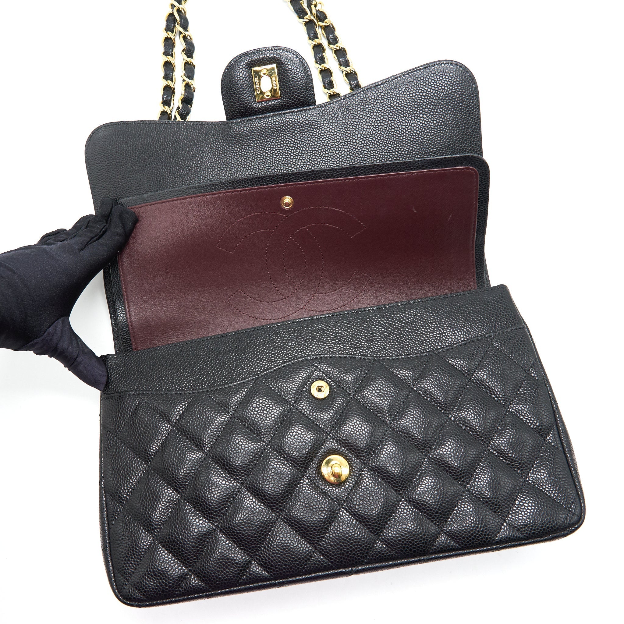 CHANEL CLASSIC JUMBO DOUBLE FLAP BAG BLACK CAVIER GHW