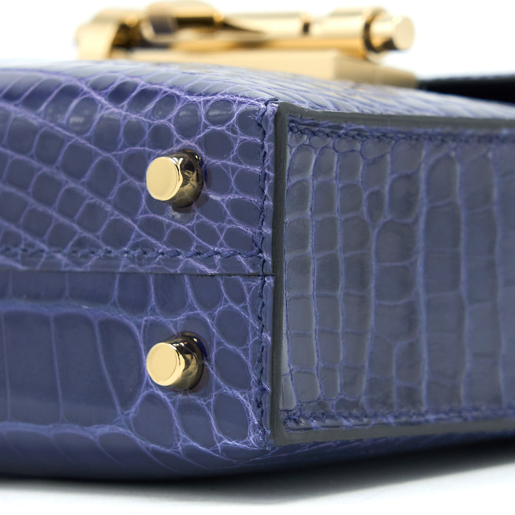 HERMES MINI VERROU ALLIGATOR MISSISSIPPIENSIS M3 BLUE ENCRE GHW