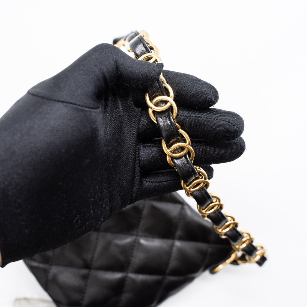 CHANEL 22K HOBO SHOULDER BAG LAMBSKIN BLACK GHW (MICROCHIP)
