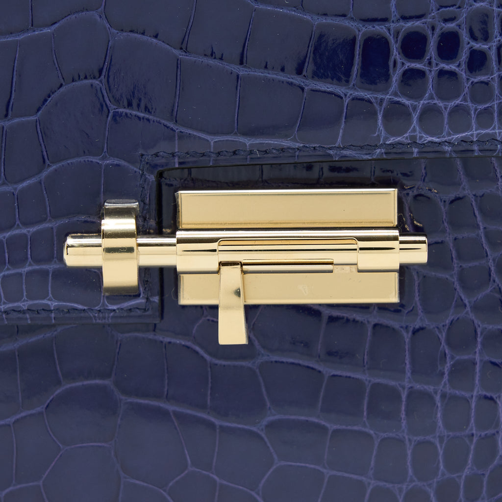 HERMES MINI VERROU ALLIGATOR MISSISSIPPIENSIS M3 BLUE ENCRE GHW