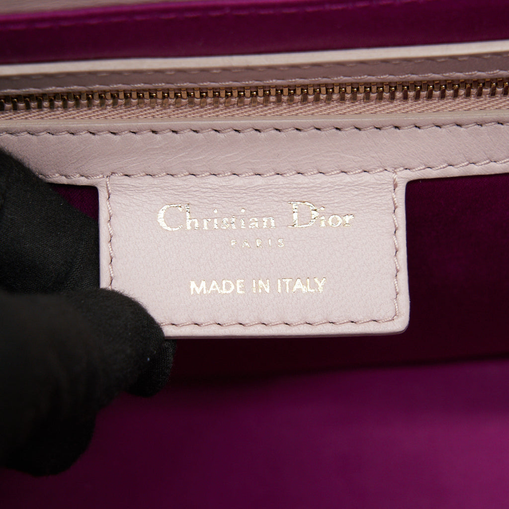 CHRISTIAN DIOR CANNAGE LEATHER FLAP BAG IN LIGHT PINK GHW
