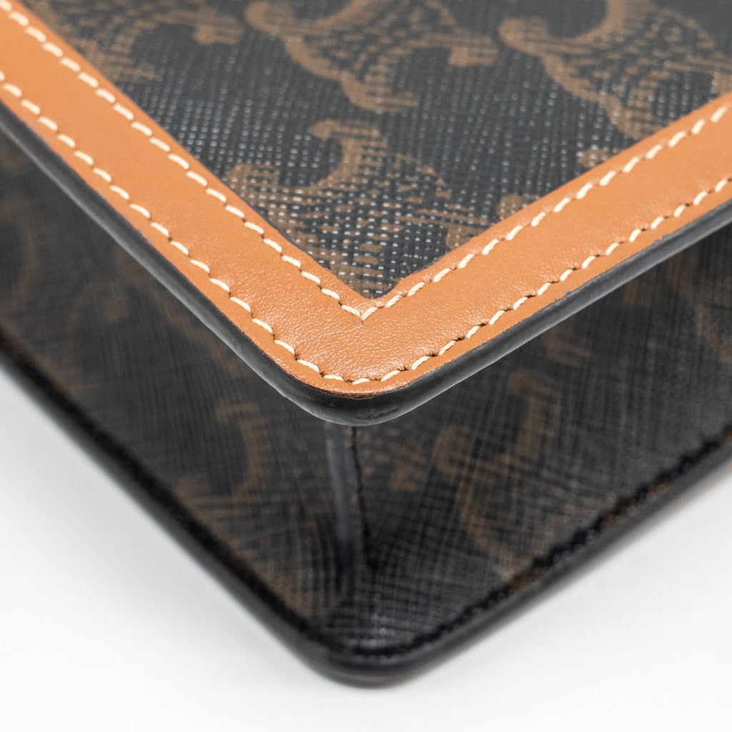 CELINE WALLET ON CHAIN MARGO TRIOMPHE CANVAS/CALFSKIN TAN GHW