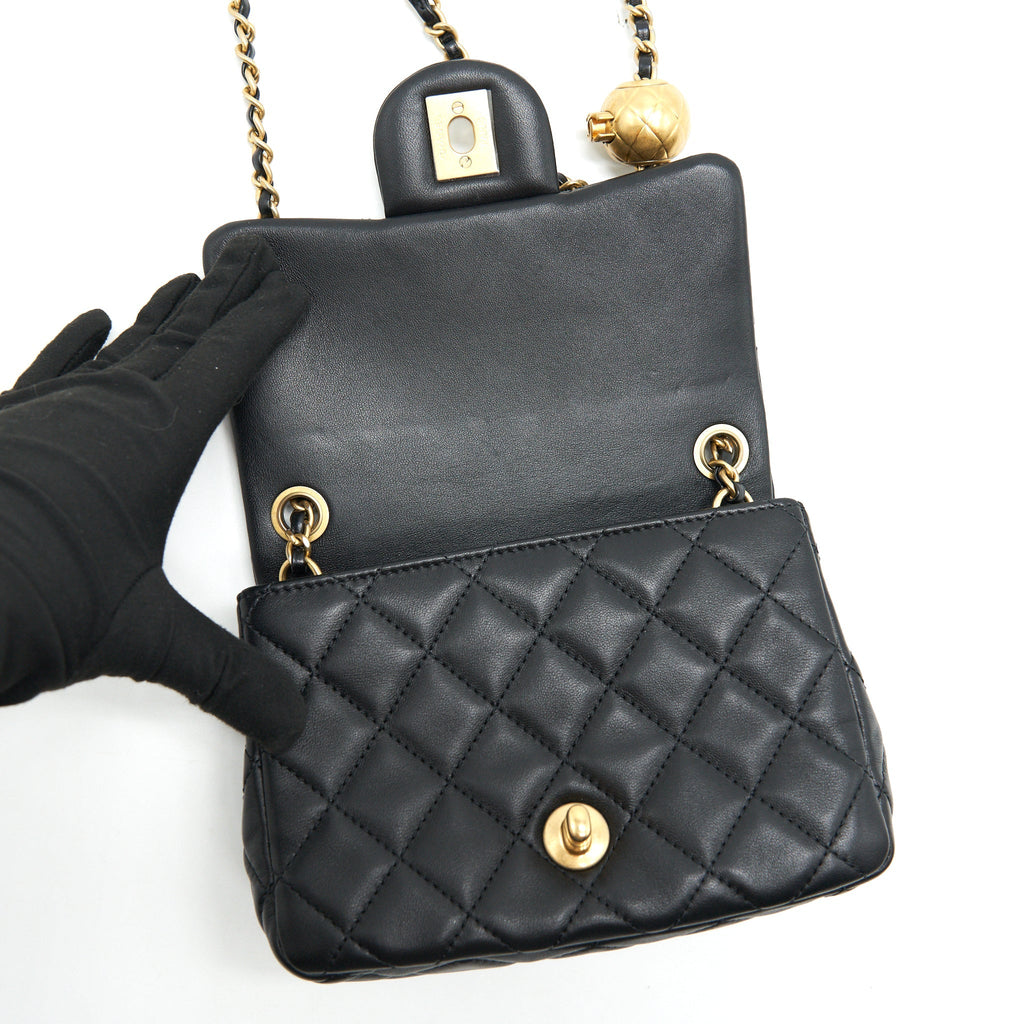 CHANEL PEARL CRUSH CRUSH MINI SQUARE FLAP BAG BLACK GHW
