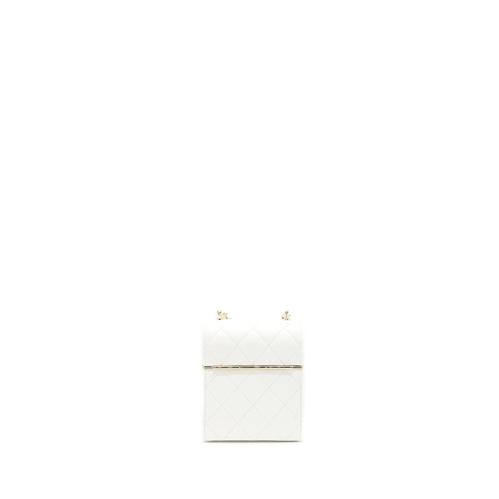 CHANEL 22P QUILTED MINI BOX VANITY WITH CHAIN LAMBSKIN WHITE LGHW