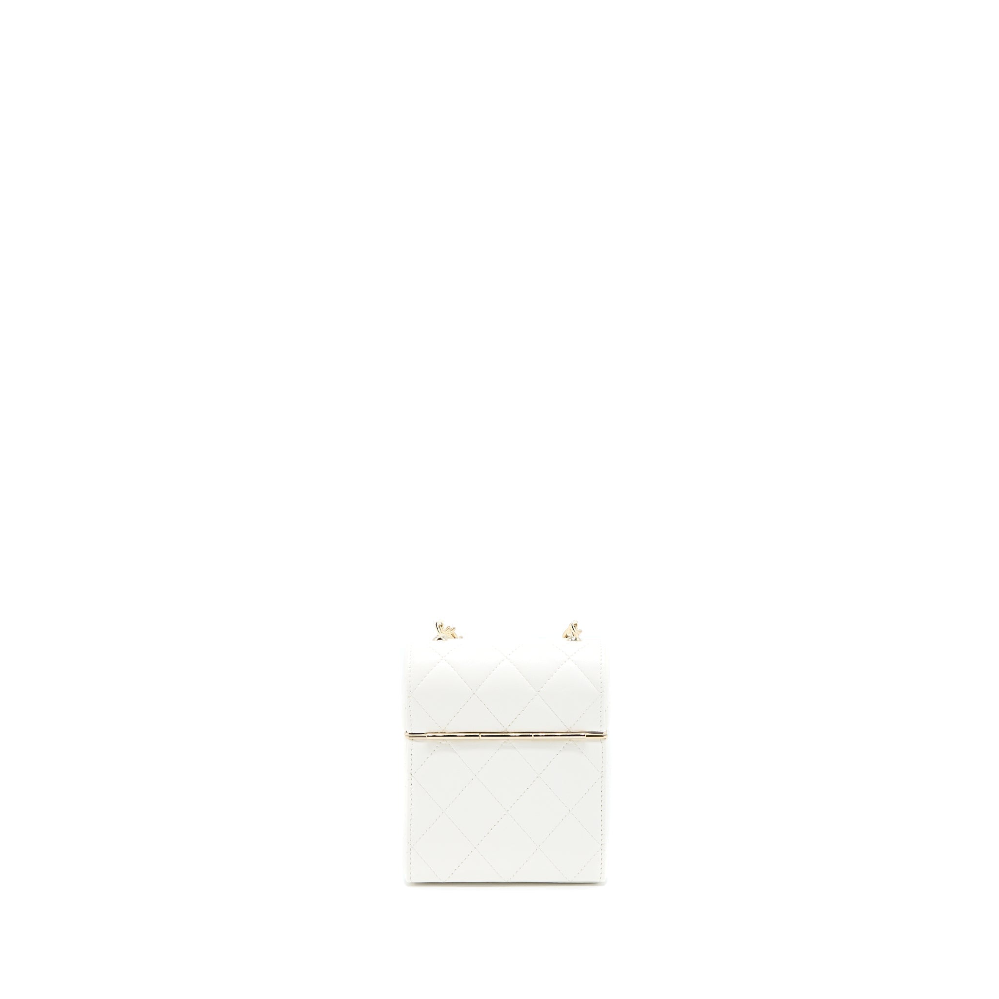 CHANEL 22P QUILTED MINI BOX VANITY WITH CHAIN LAMBSKIN WHITE LGHW