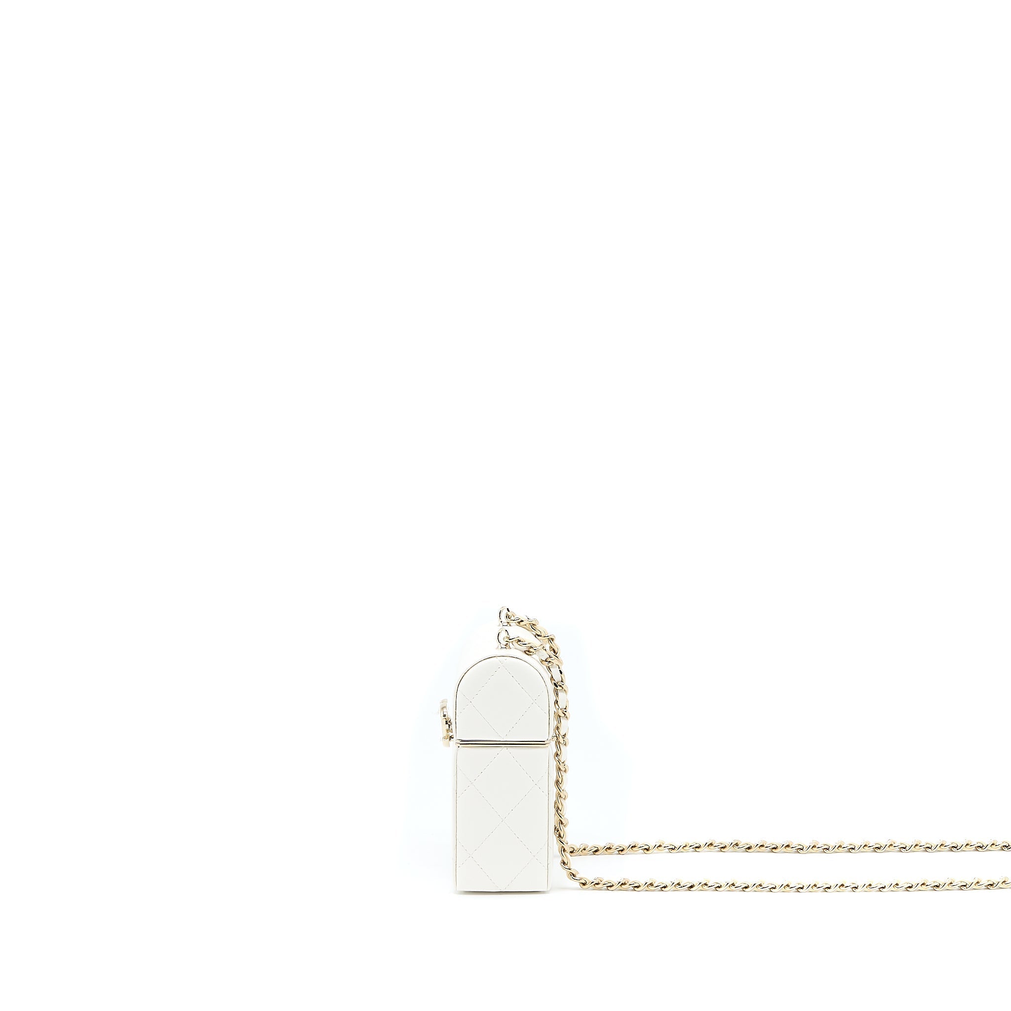 CHANEL 22P QUILTED MINI BOX VANITY WITH CHAIN LAMBSKIN WHITE LGHW