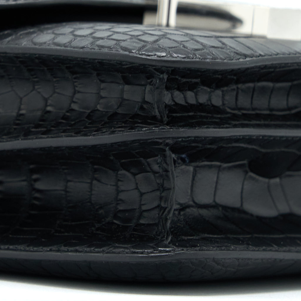 HERMES MINI CONSTANCE MAT ALLIGATOR MISSISSIPPIANS BLACK WITH LIZARD BUCKLE SHW