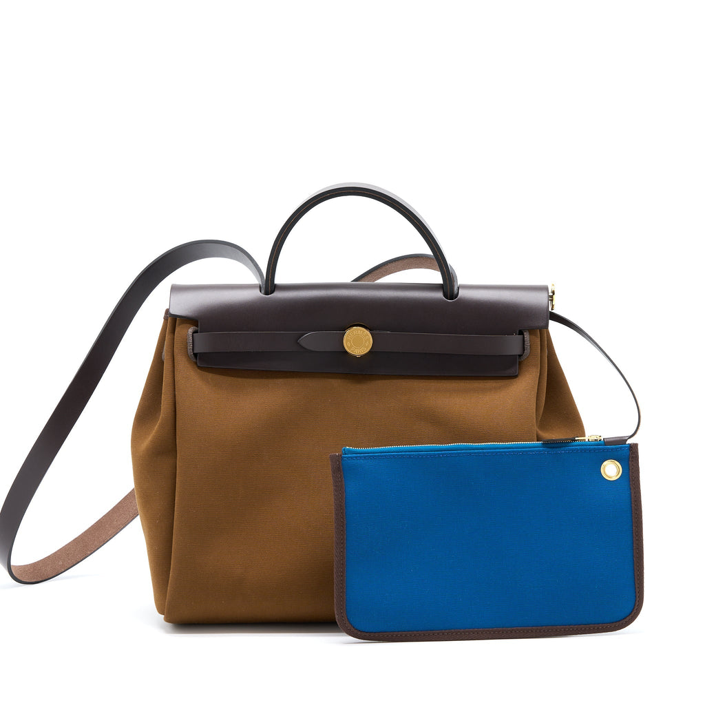HERMES HERBAG 31 BAG CANVAS ALEZAN/BLEU OUTREMER/ EBENE GHW