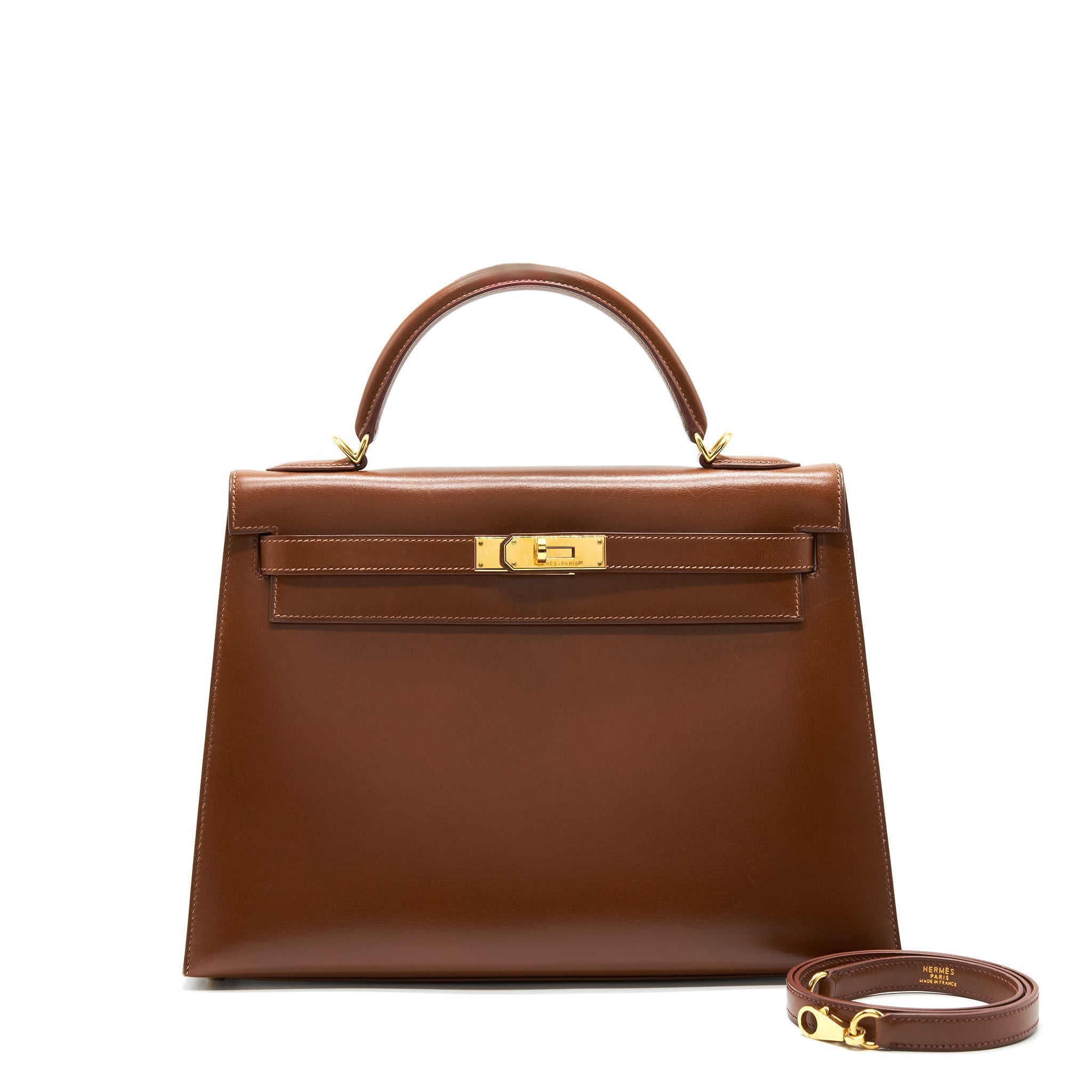 HERMES VINTAGE KELLY 32 BROWN GHW BOX LEATHER