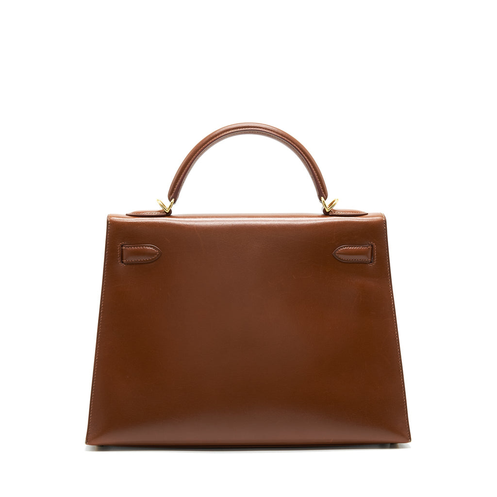 HERMES VINTAGE KELLY 32 BROWN GHW BOX LEATHER