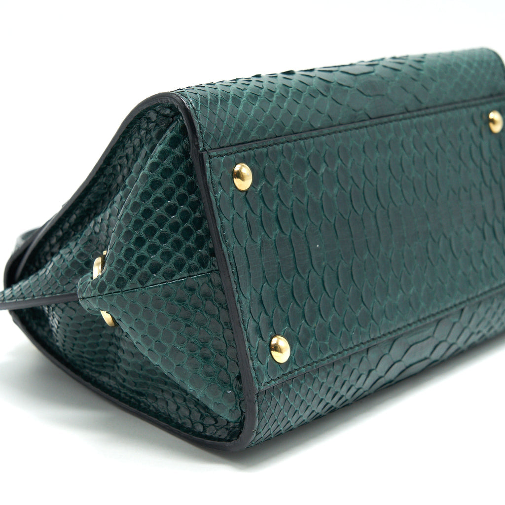 FERRAGAMO PYTHON LEATHER TOPHANDLE TOTE BAG DARK GREEN GHW