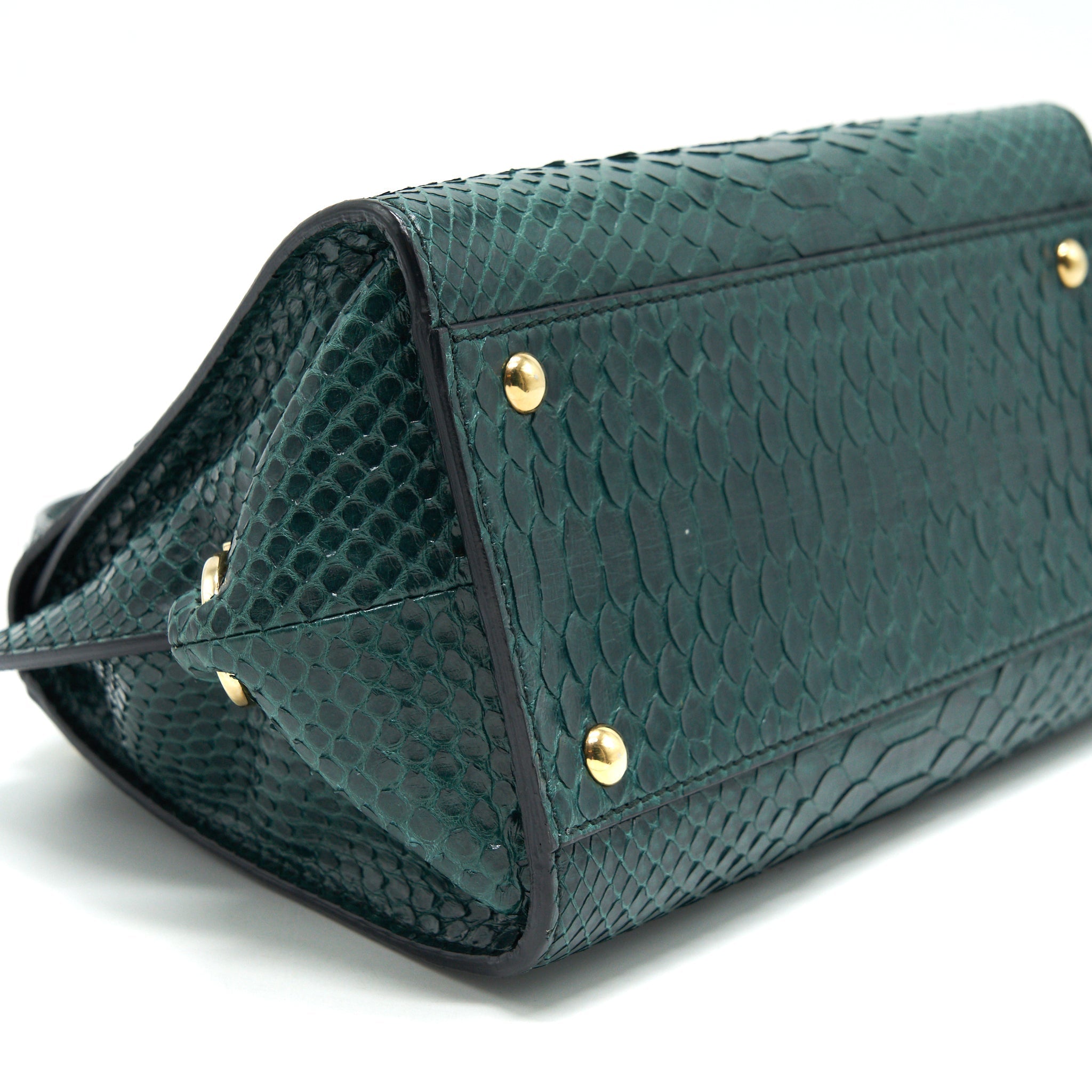 FERRAGAMO PYTHON LEATHER TOPHANDLE TOTE BAG DARK GREEN GHW