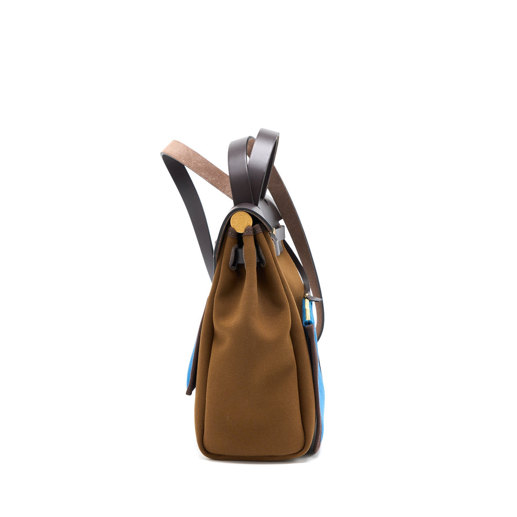 HERMES HERBAG 31 BAG CANVAS ALEZAN/BLEU OUTREMER/ EBENE GHW