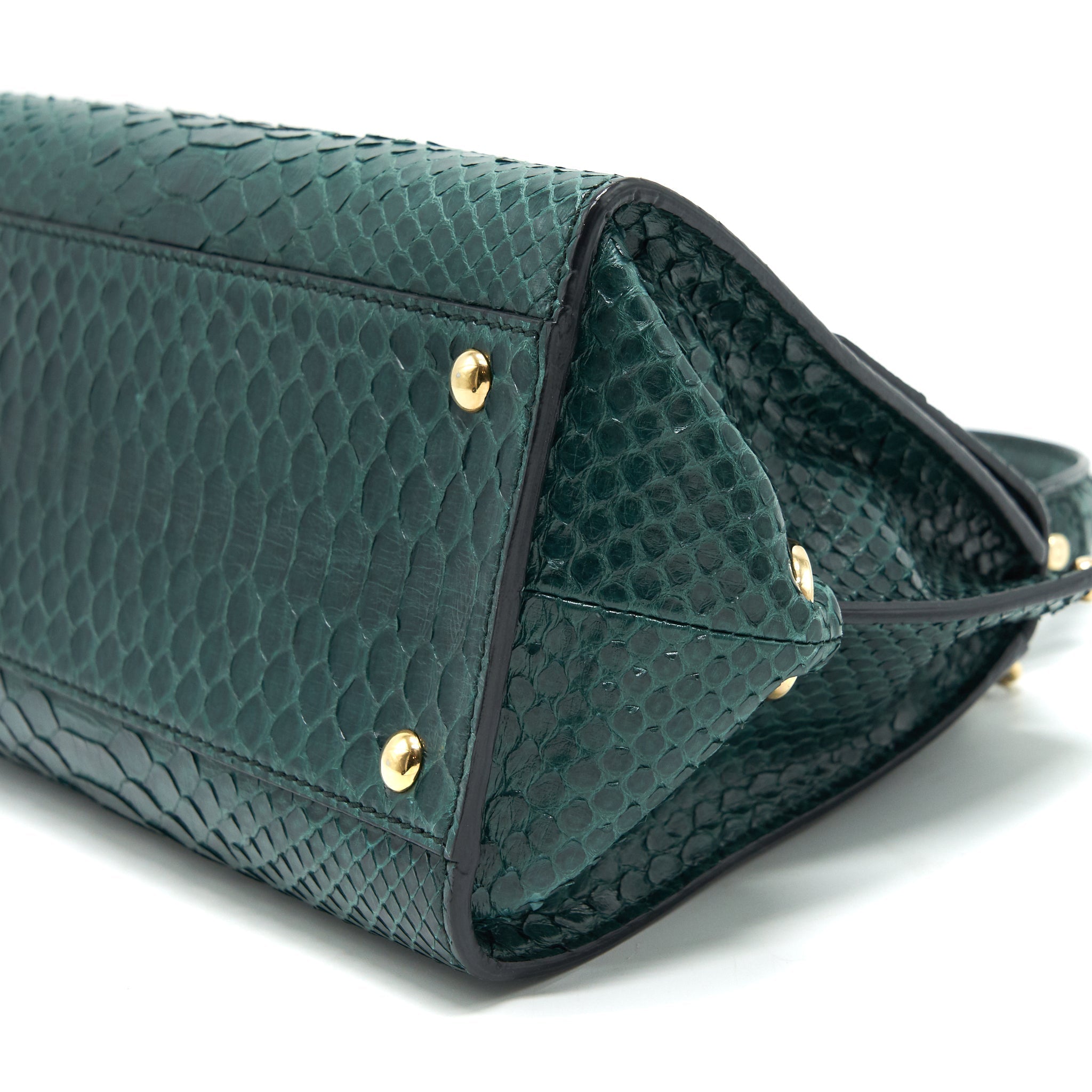 FERRAGAMO PYTHON LEATHER TOPHANDLE TOTE BAG DARK GREEN GHW