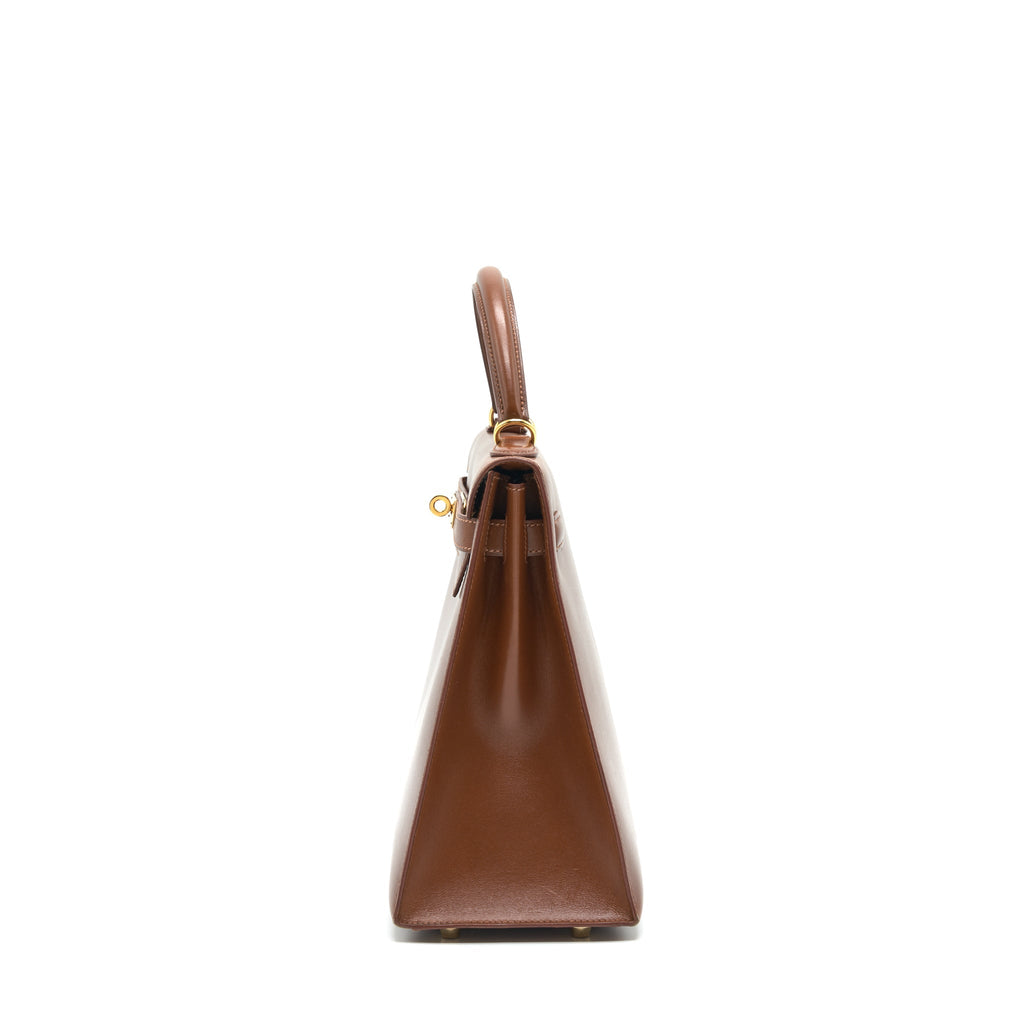 HERMES VINTAGE KELLY 32 BROWN GHW BOX LEATHER