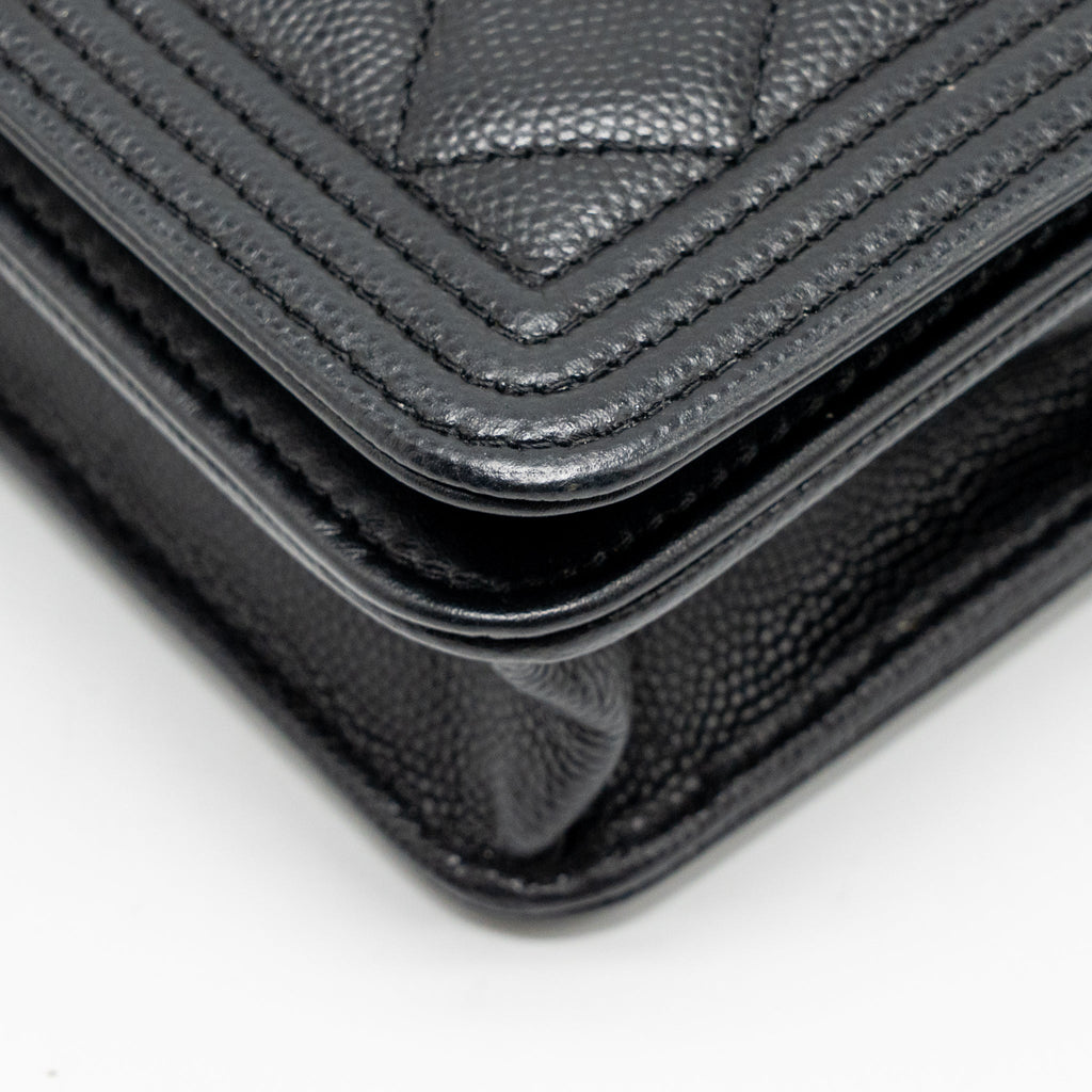 CHANEL BOY WALLET ON CHAIN CAVIAR BLACK GHW (MICROCHIP)