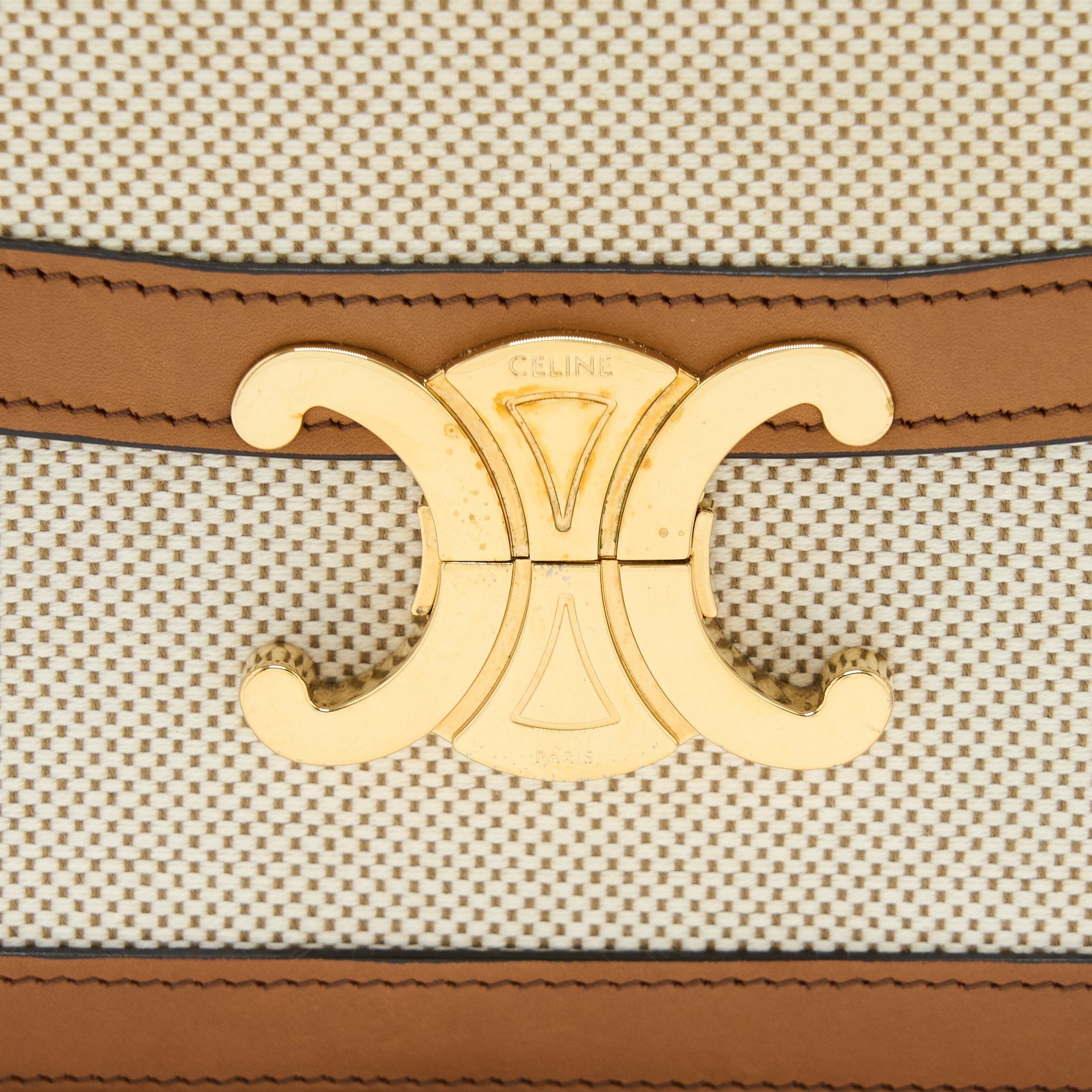 CELINE TRIOMPHE BAG TEXTILE/CALFSKIN WHITE/TAN GHW