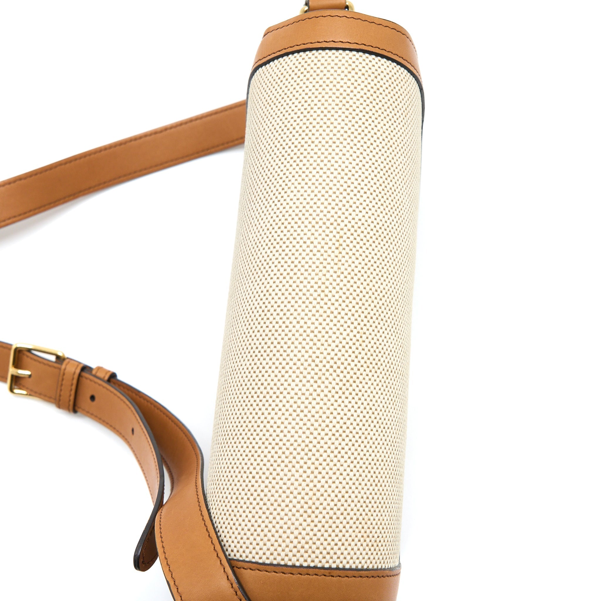 CELINE TRIOMPHE BAG TEXTILE/CALFSKIN WHITE/TAN GHW