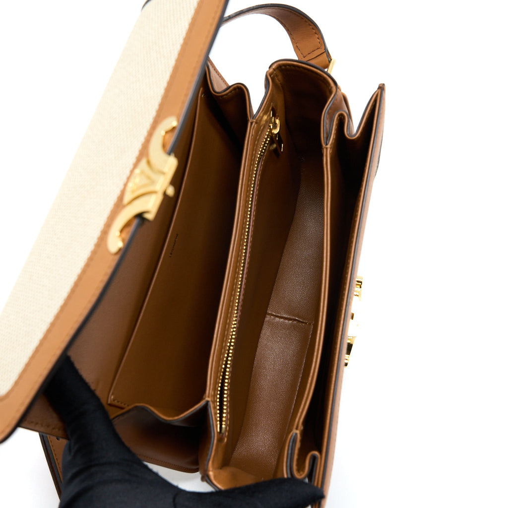 CELINE TRIOMPHE BAG TEXTILE/CALFSKIN WHITE/TAN GHW