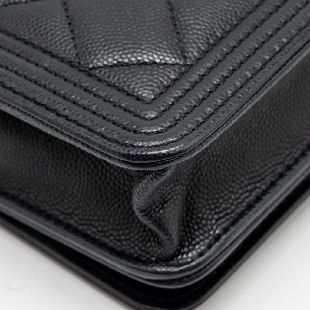 CHANEL BOY WALLET ON CHAIN CAVIAR BLACK GHW (MICROCHIP)