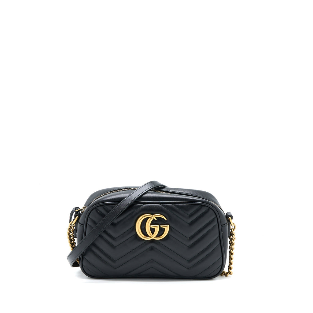GUCCI GG MARMONT CAMERA BAG BLACK BRUSHED GHW