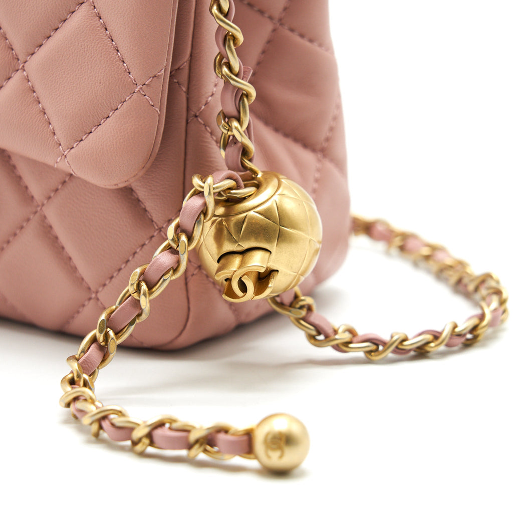 CHANEL 21B LIGHT PINK PEARL CRUSH MINI SQUARE FLAP BAG GHW