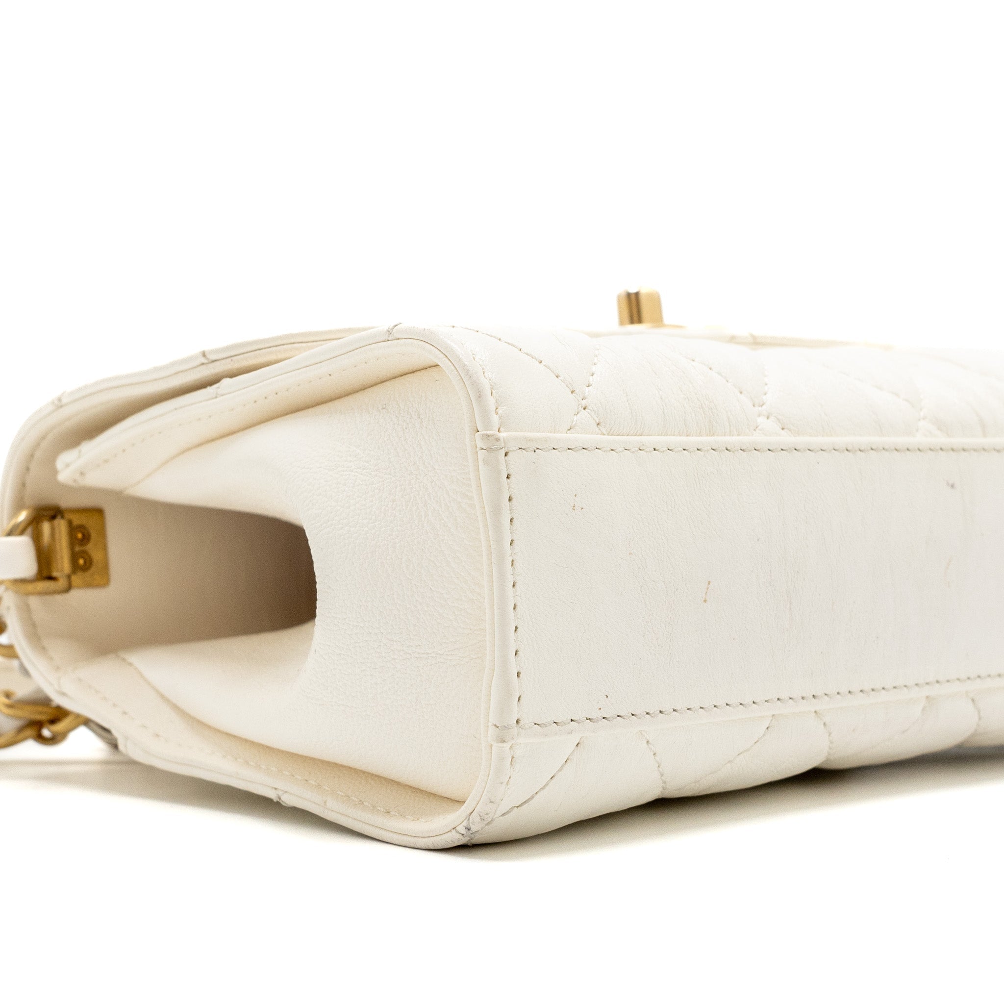 CHANEL TOP HANDLE FLAP BAG LAMBSKIN WHITE BRUSH GHW