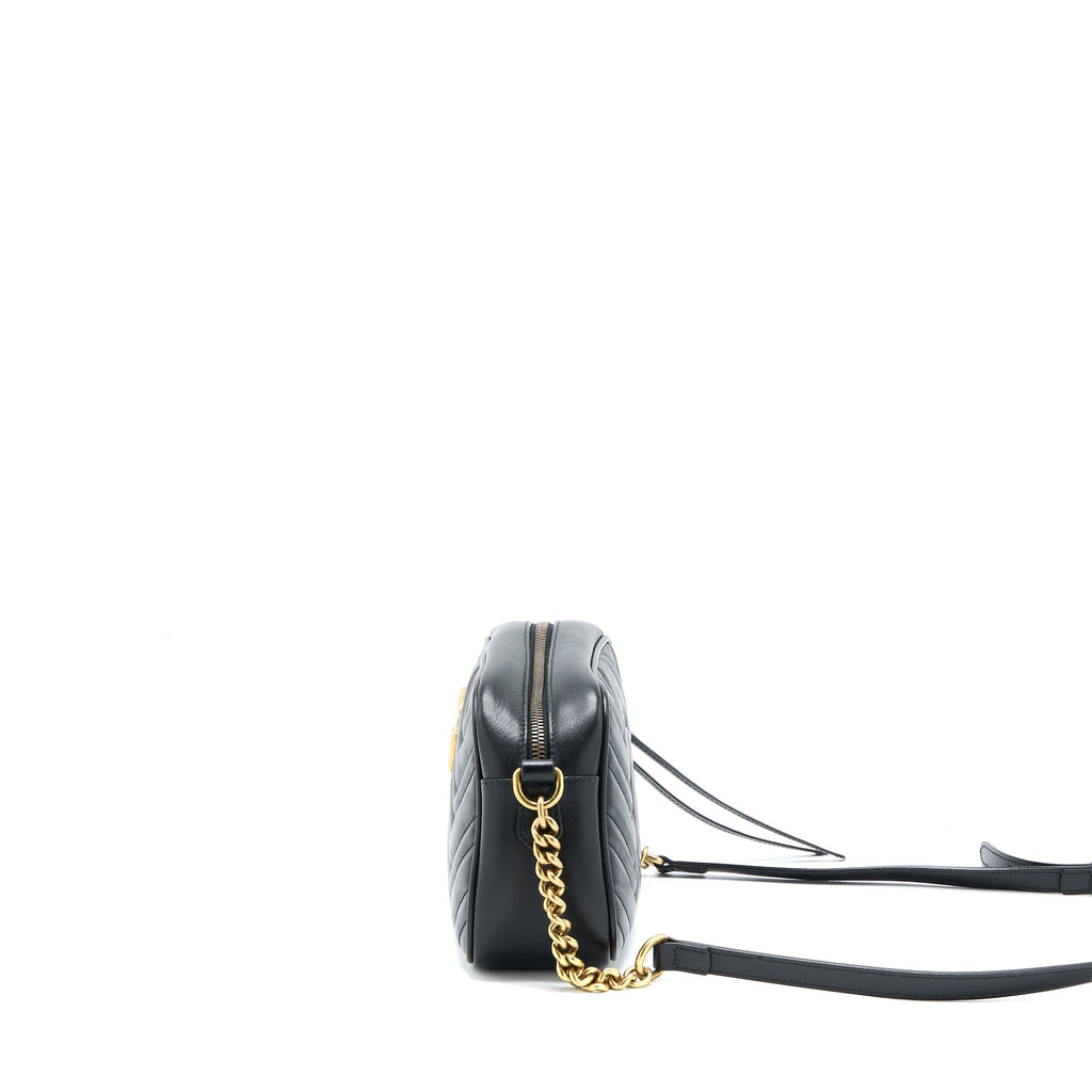 GUCCI GG MARMONT CAMERA BAG BLACK BRUSHED GHW