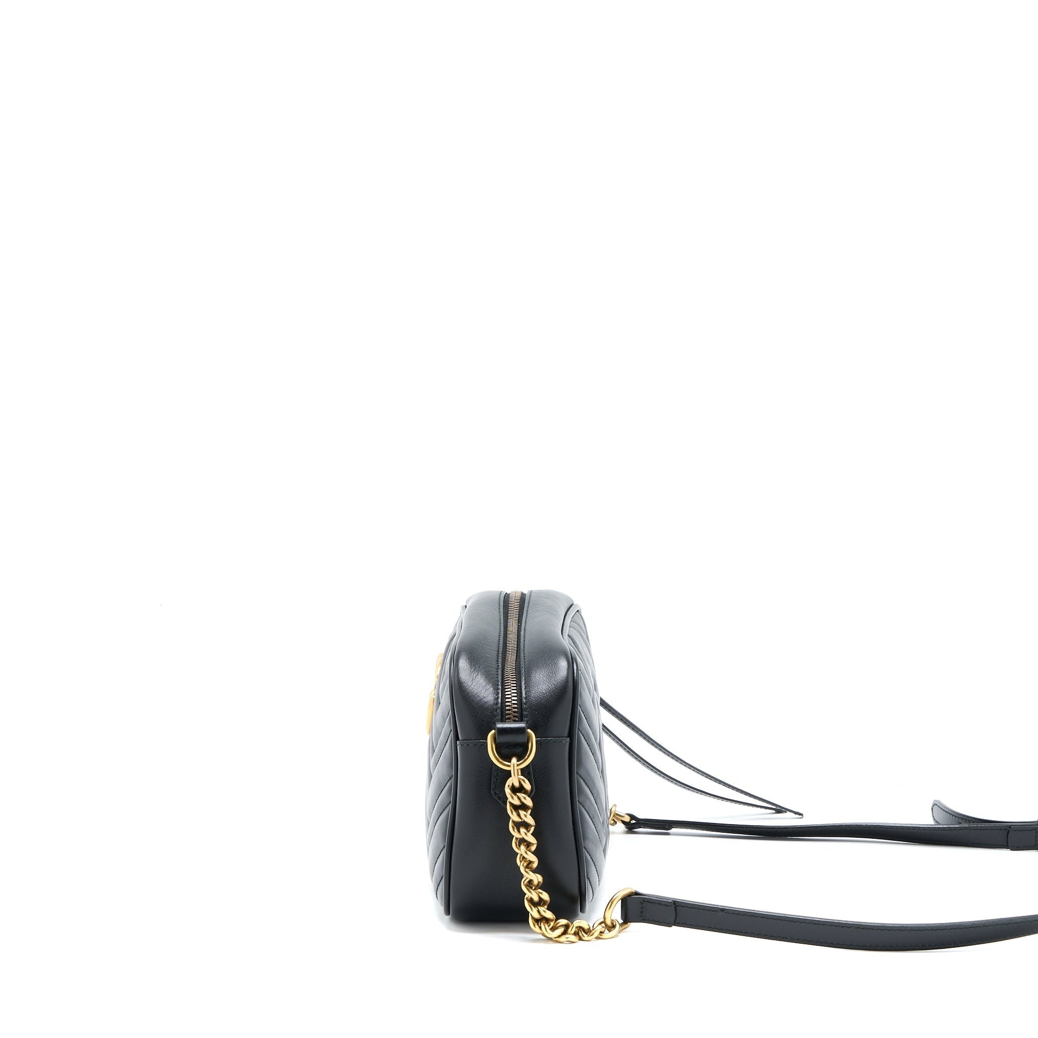 GUCCI GG MARMONT CAMERA BAG BLACK BRUSHED GHW