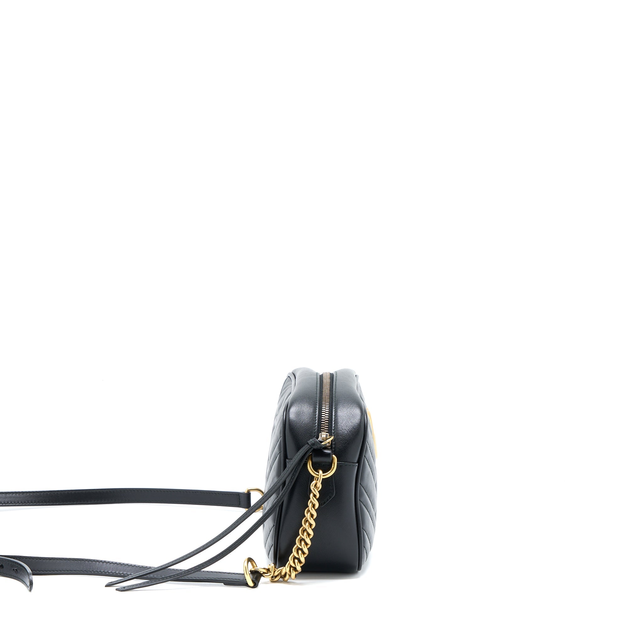 GUCCI GG MARMONT CAMERA BAG BLACK BRUSHED GHW