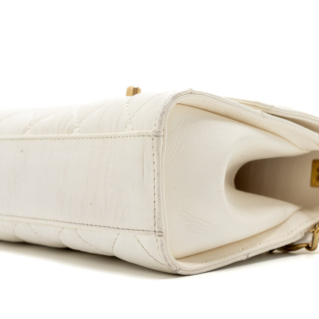 CHANEL TOP HANDLE FLAP BAG LAMBSKIN WHITE BRUSH GHW