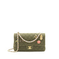 CHANEL CUBA CHARMS CLASSIC DOUBLE FLAP BAG CANVAS GREEN GHW