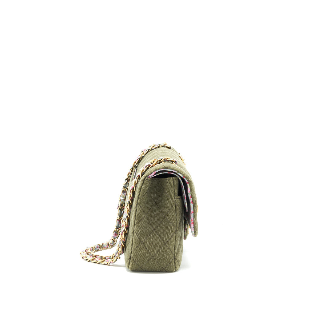 CHANEL CUBA CHARMS CLASSIC DOUBLE FLAP BAG CANVAS GREEN GHW