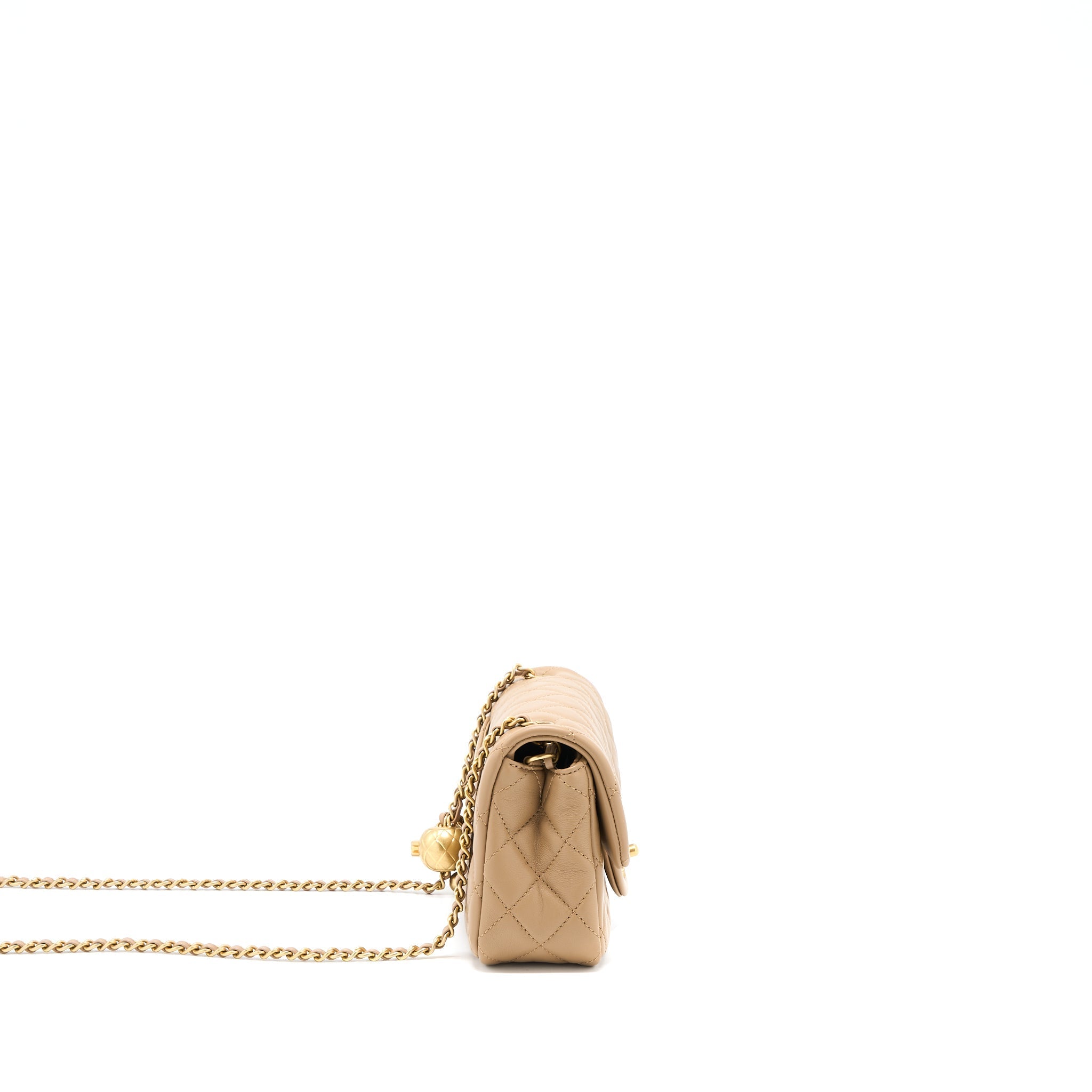 CHANEL 22S PEARL CRUSHED MINI RECTANGULAR LAMBSKIN DARK BEIGE GHW(MICROCHIP)