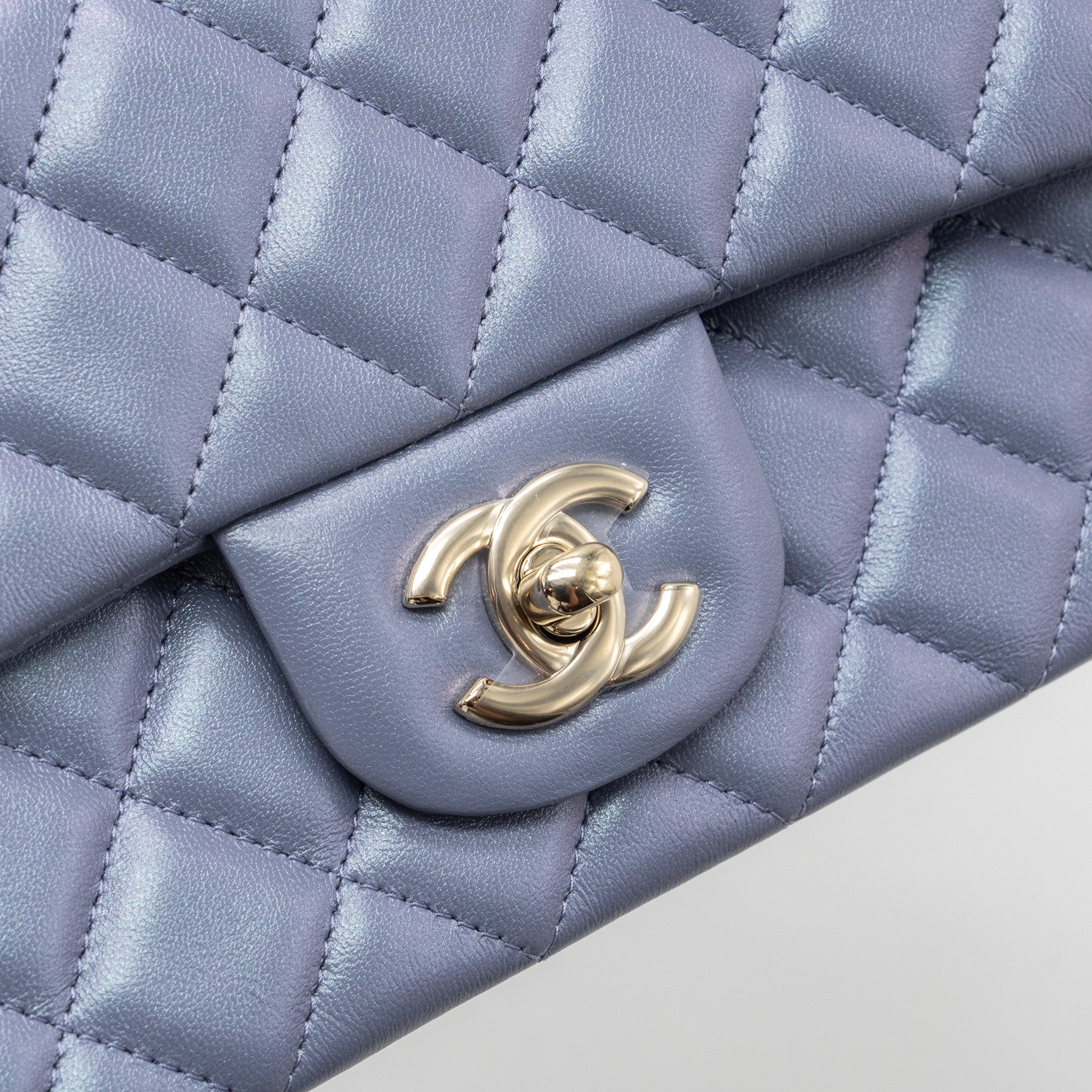CHANEL CLASSIC MINI RECTANGULAR FLAP BAG LAMBSKIN IRIDESCENT LIGHT PURPLE LGHW (MICROCHIP)