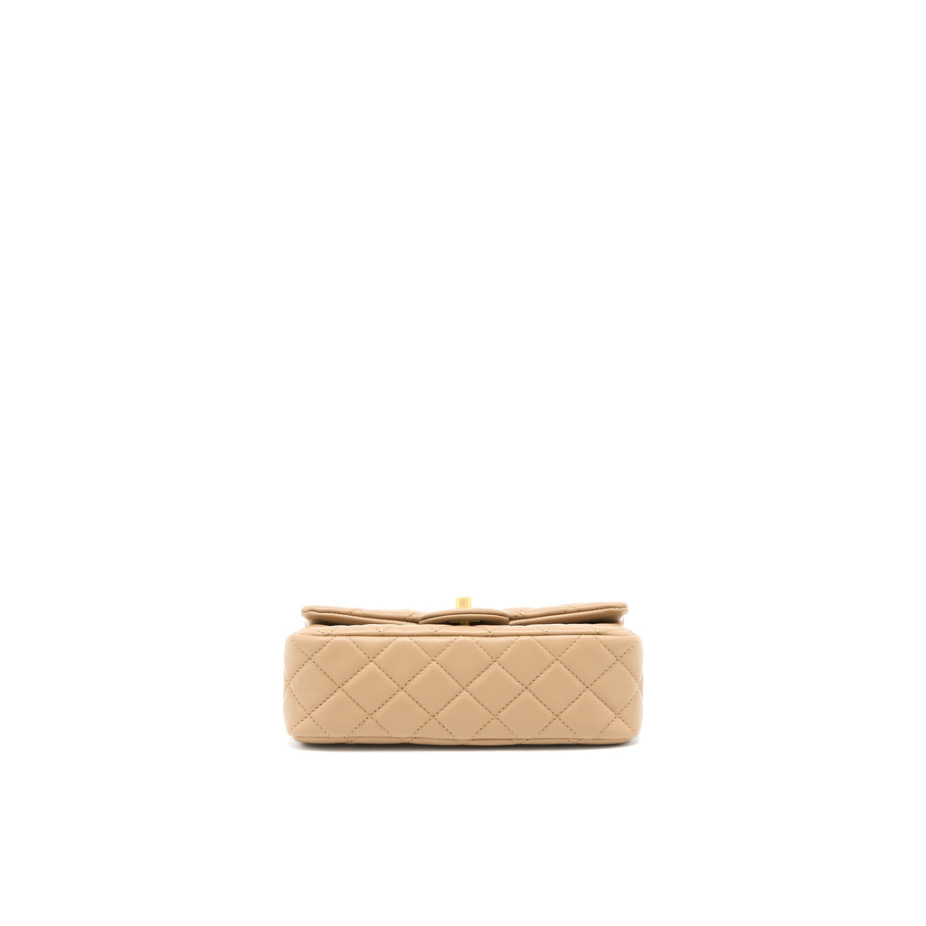 CHANEL 22S PEARL CRUSHED MINI RECTANGULAR LAMBSKIN DARK BEIGE GHW(MICROCHIP)