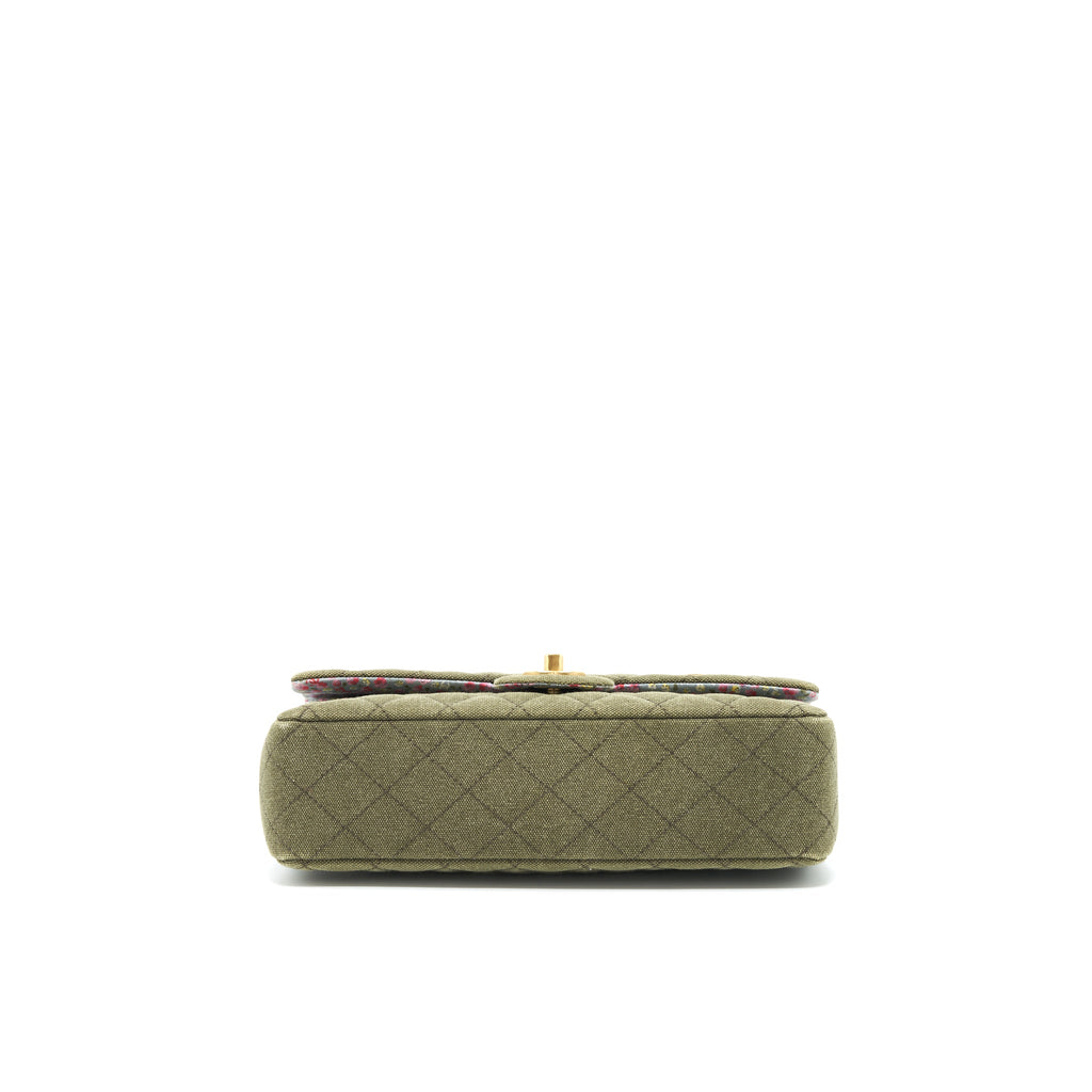 CHANEL CUBA CHARMS CLASSIC DOUBLE FLAP BAG CANVAS GREEN GHW