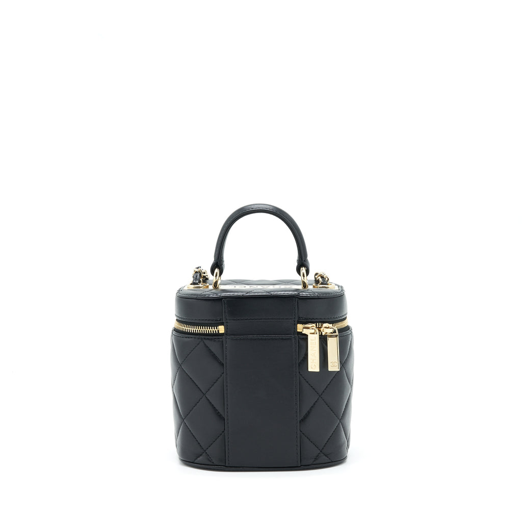CHANEL TRENDY CC ROUND VANITY CASE CROSSBODY BAG LAMBSKIN BLACK LGHW