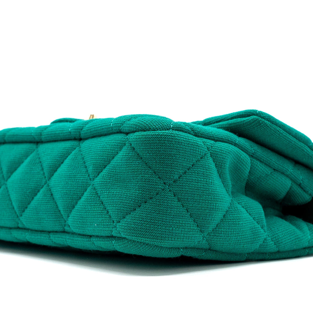 CHANEL 23A CLASSIC FLAP CLUTCH FABRIC GREEN LGHW(MICROCHIP)