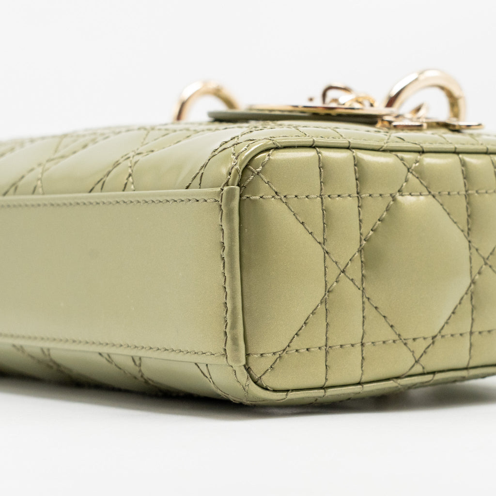DIOR SMALL LADY D-JOY BAG CANNAGE PATENT LEATHER IRIDESCENT GREEN LGHW