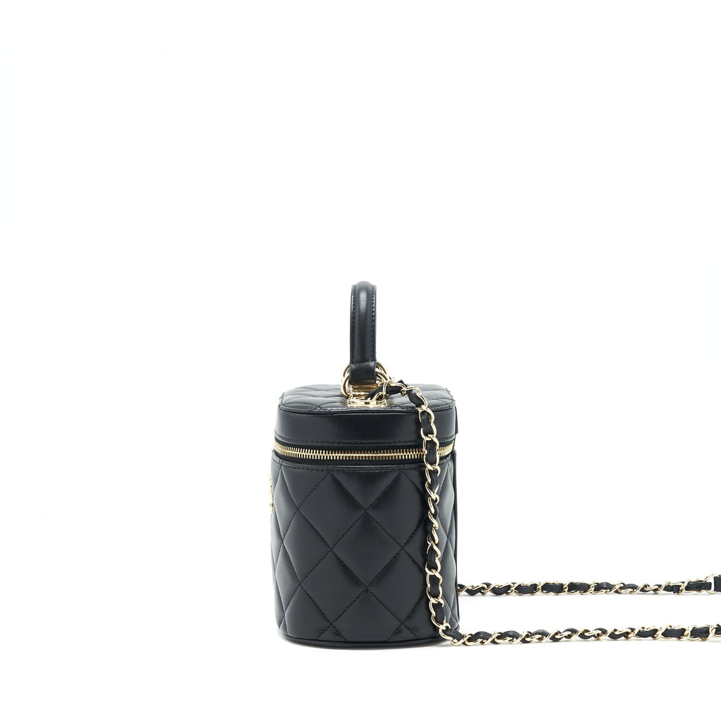 CHANEL TRENDY CC ROUND VANITY CASE CROSSBODY BAG LAMBSKIN BLACK LGHW