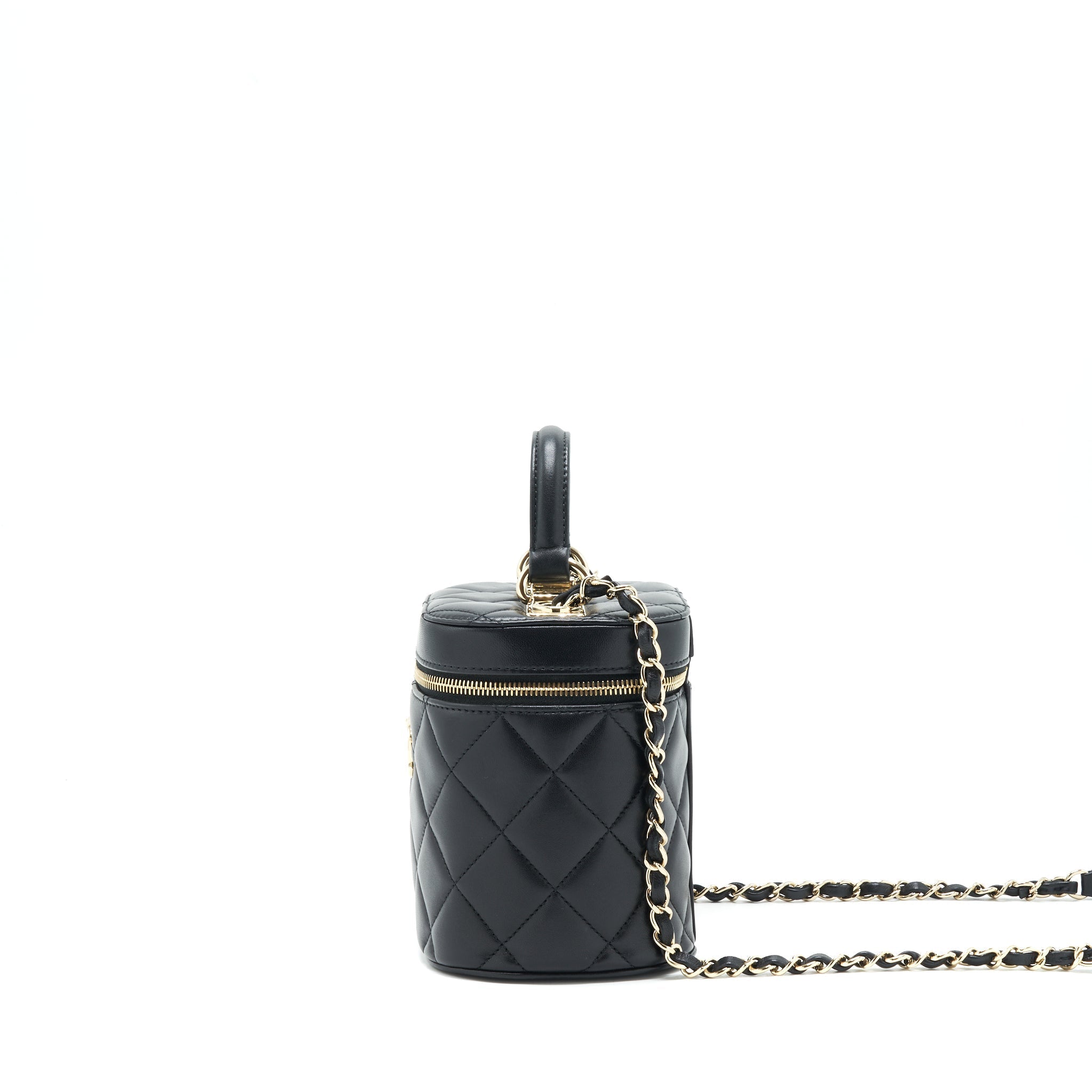 CHANEL TRENDY CC ROUND VANITY CASE CROSSBODY BAG LAMBSKIN BLACK LGHW