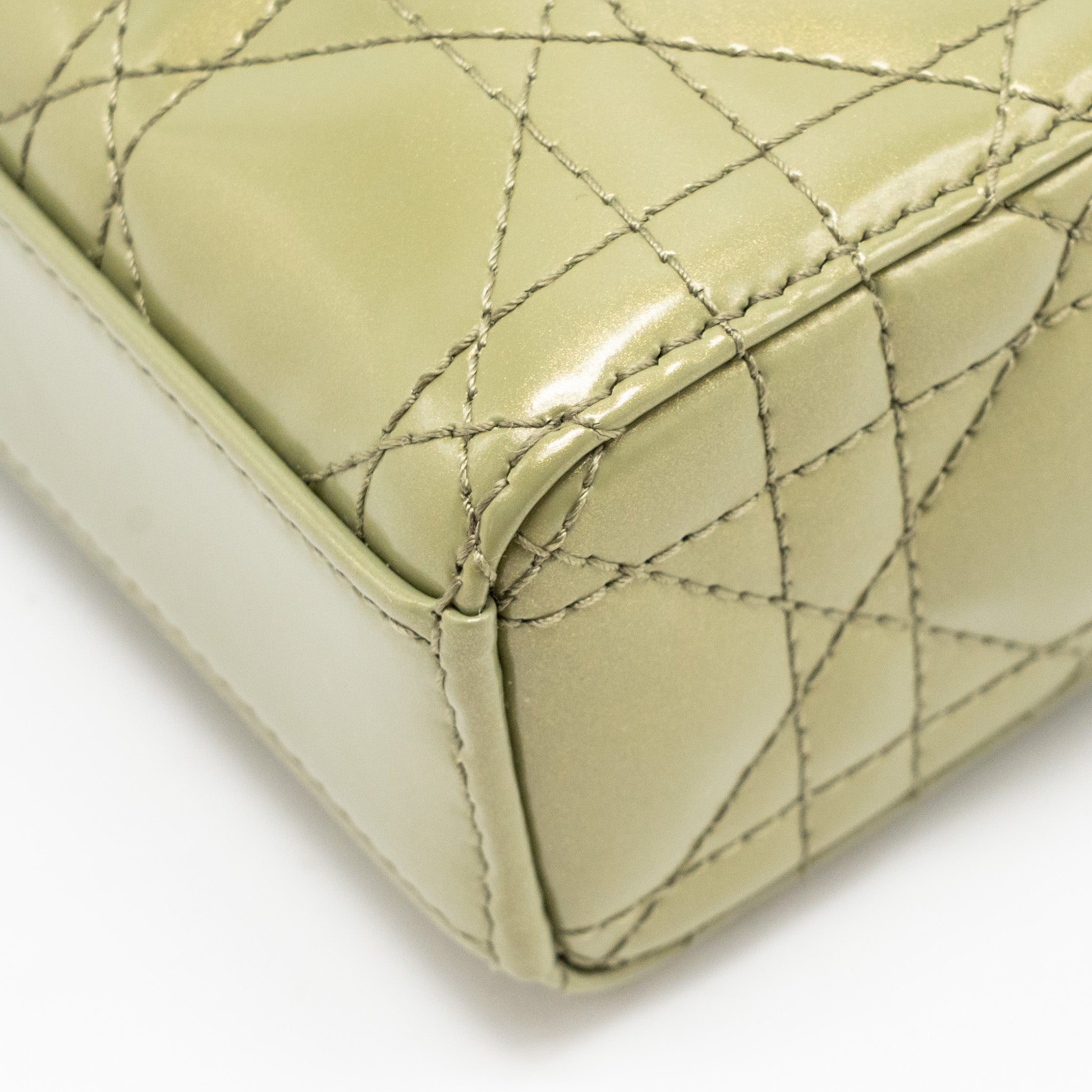 DIOR SMALL LADY D-JOY BAG CANNAGE PATENT LEATHER IRIDESCENT GREEN LGHW