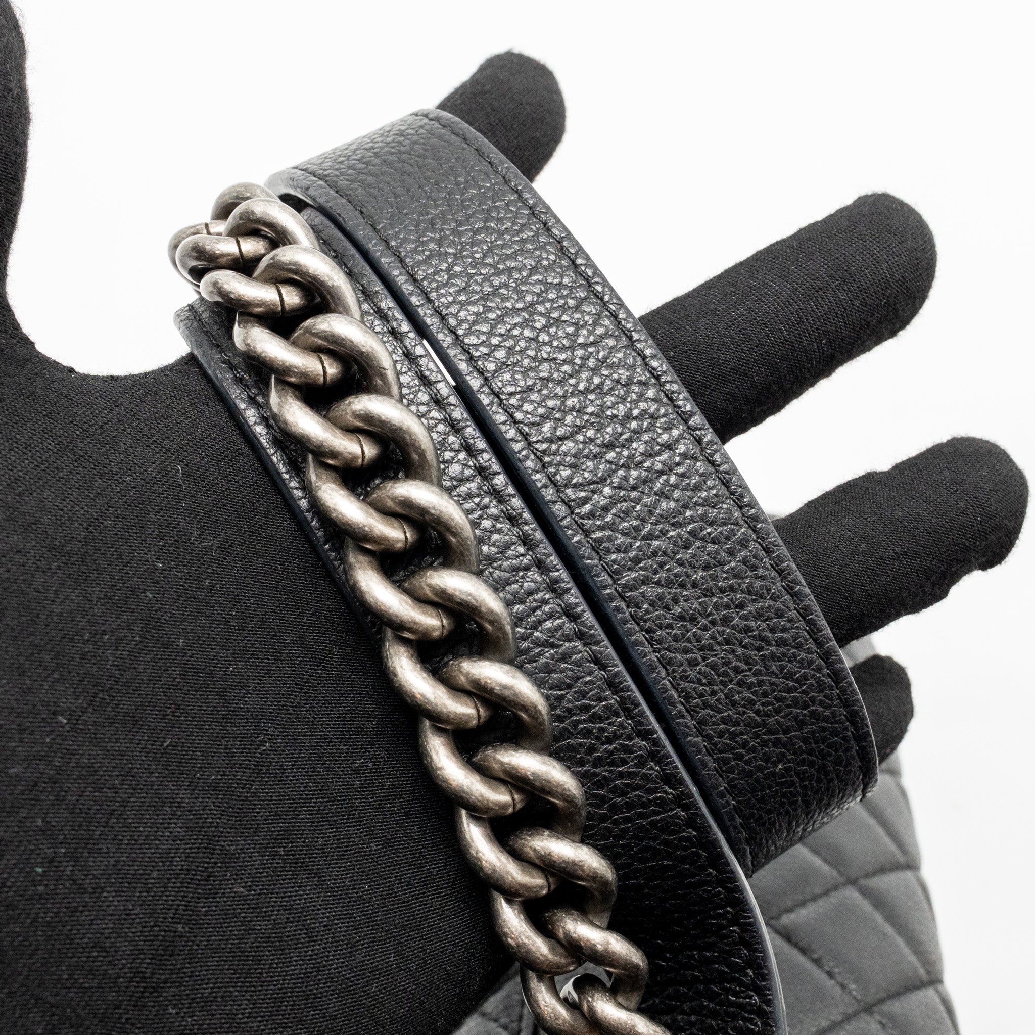 CHANEL MEDIUM CASUAL ROCK FLAP BAG GRAINED CALFSKIN BLACK RUTHENIUM HARDWARE